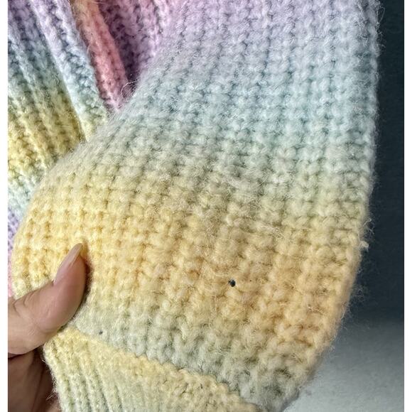 Crown & Ivy Crew Neck Sweater Rainbow Color Cable Hand Knit Wool Blend Size L - Picture 8 of 8